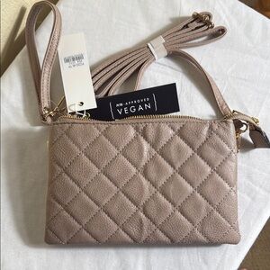 Vegan Quilted Tan Crossbody Bag